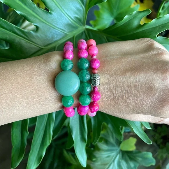 Green Aventurine & Agate Bracelet set - Picture 3 of 6